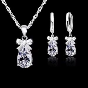 Real 925 Sterling Silver Color with White Stone Cubic Zirconia necklace & ear